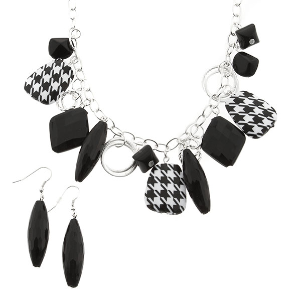 Wholesale silver necklace set houndstooth print black stones approx inches