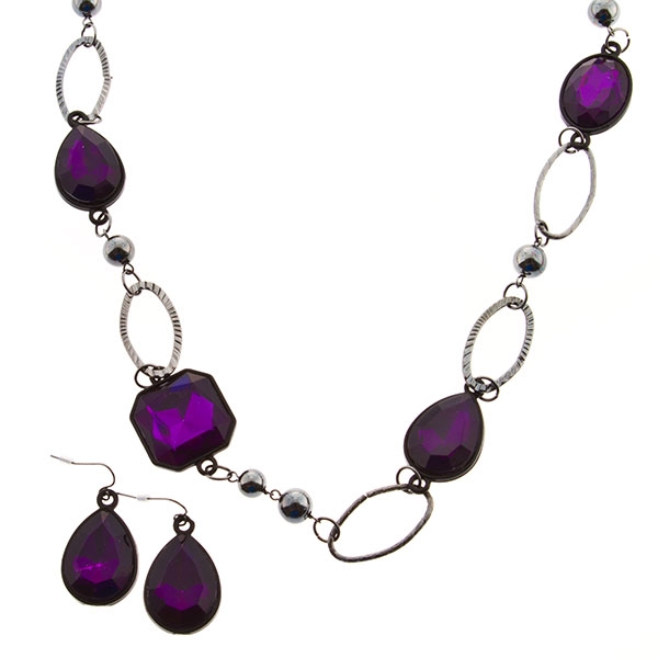 Wholesale silver chain necklace set amethyst insets approx inches