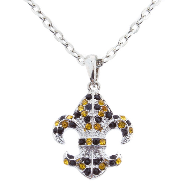Wholesale silver necklace Fleur de Lis pendant encrusted rhinestones