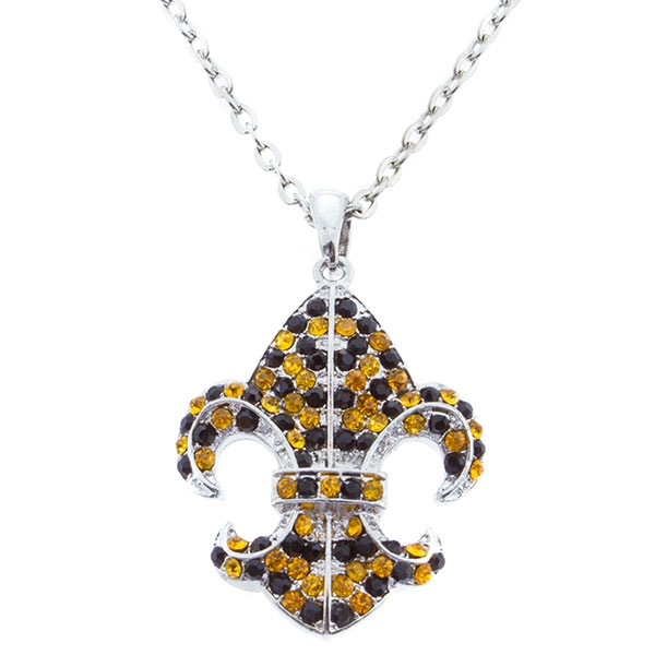 Wholesale silver necklace Fleur de Lis pendant encrusted rhinestones