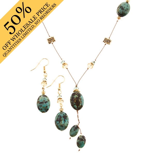 Wholesale necklace set gold chain green marble stones