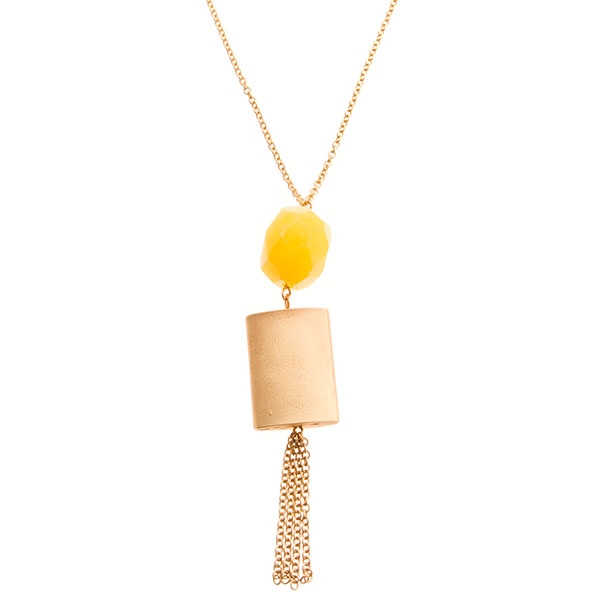 Wholesale gold chain necklace citrus yellow stone gold tassel rectangular golde