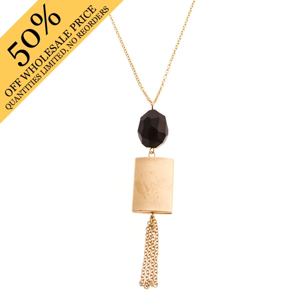 Wholesale gold chain necklace black stone gold tassel rectangular golden center