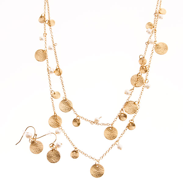 Wholesale necklace set gold chains textured medallions