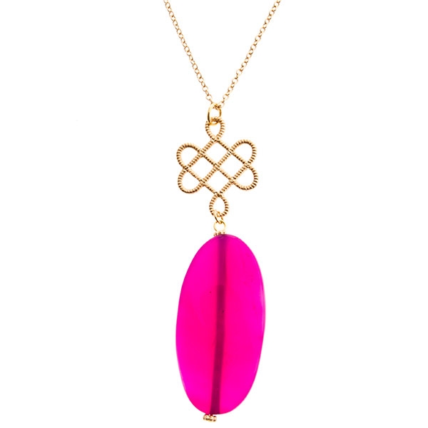 Wholesale gold chain necklace gorgeous hot pink oval stone