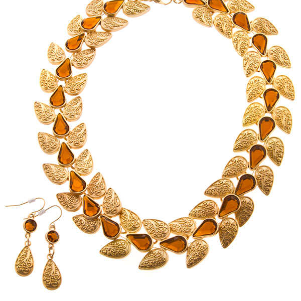 Wholesale necklace set gold amber teardrop medallions