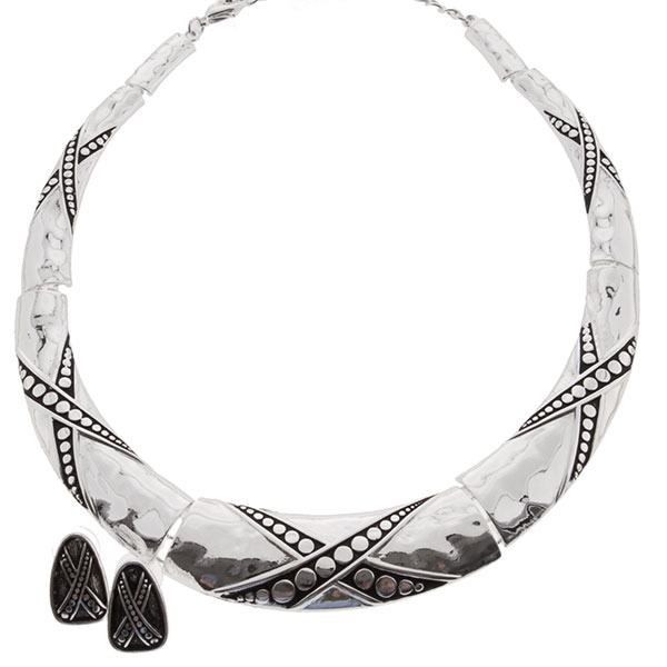 Wholesale silver necklace set hammered collar