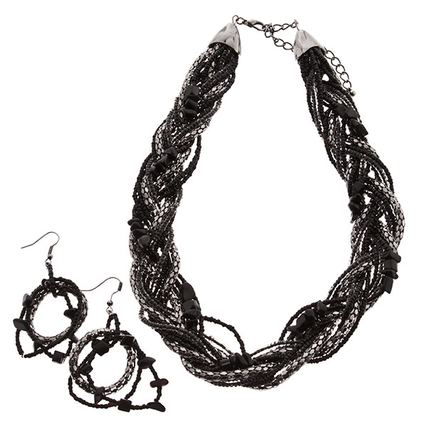 Wholesale necklace set braided chain tones silver black inches
