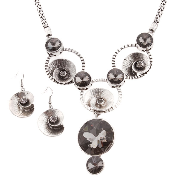 Wholesale silver toned necklace silver toned swirl faceted smokey stones Comes