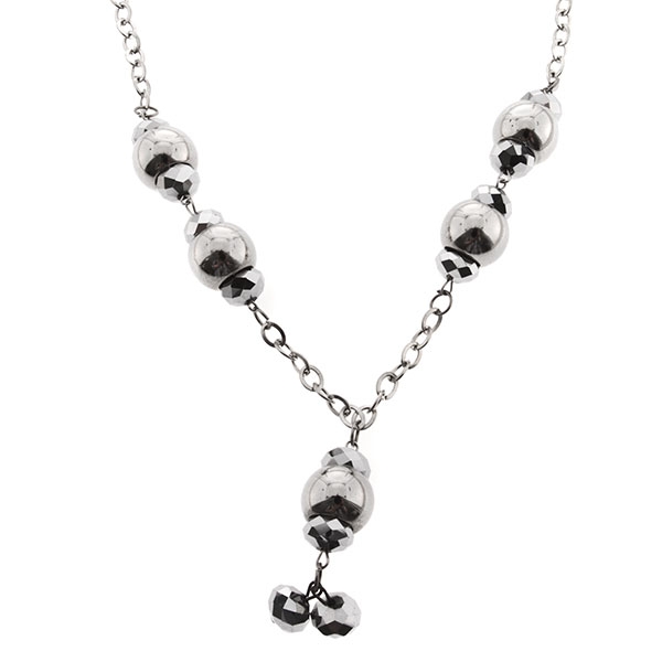 Wholesale inch silver necklace stacked round beads inch dangling bead cluster