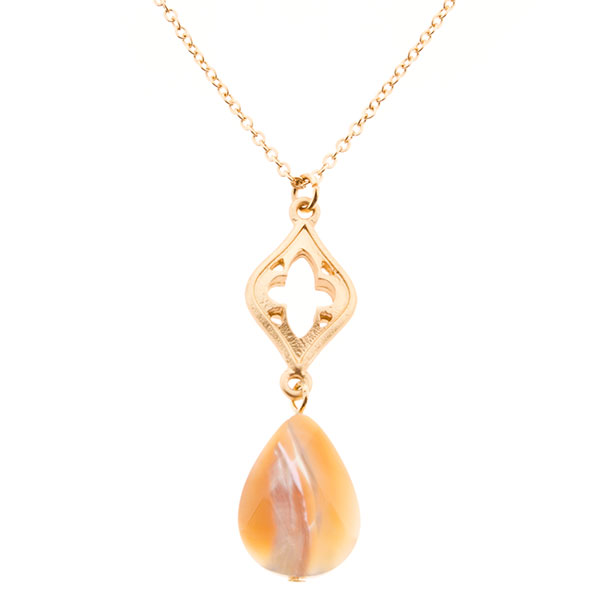 Wholesale gold inch necklace teardrop peach marble stone