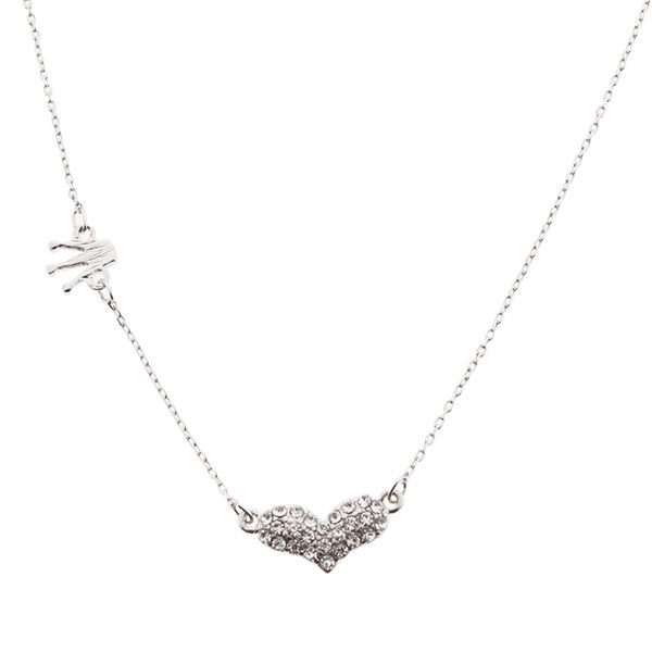Wholesale silver chain necklace elongated rhinestone heart
