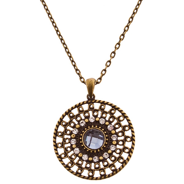 Wholesale necklace gold finish filigree medallion inset smokey crystal