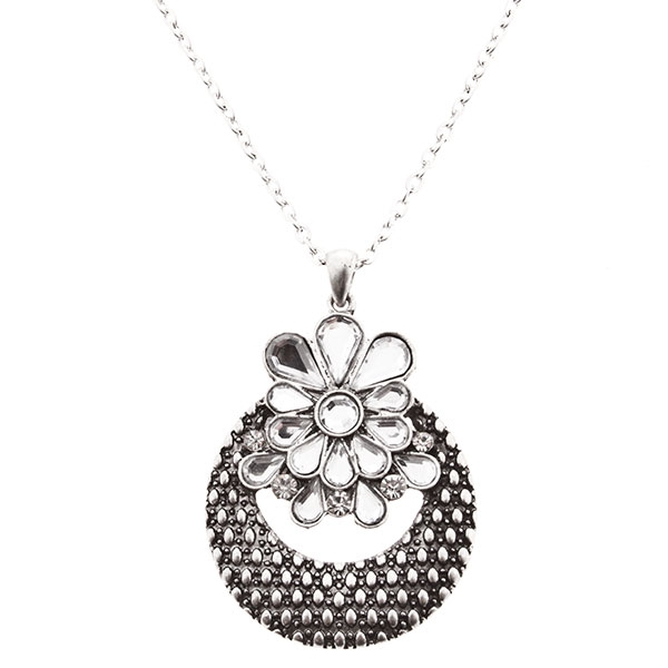 Wholesale necklace silver chain floral textured hoop