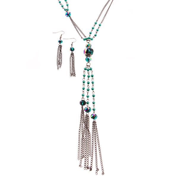 Wholesale necklace set chain aqua beads dangling chains