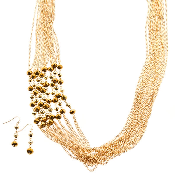 Wholesale necklace set gold chains side cluster golden beads