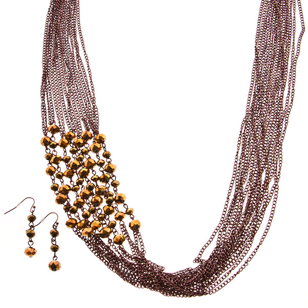 Wholesale necklace set multi strand chains side cluster gold beads