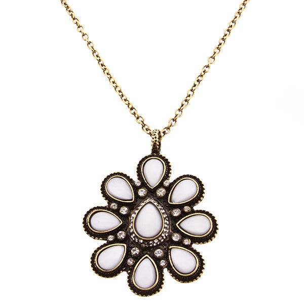 Wholesale gold necklace floral inset clear cabochons