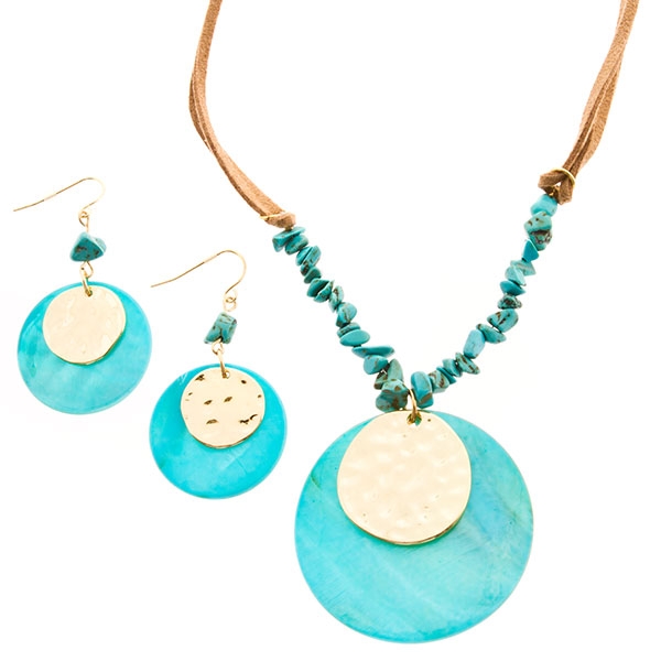 Wholesale necklace set turquoise stones turquoise shell gold overlay
