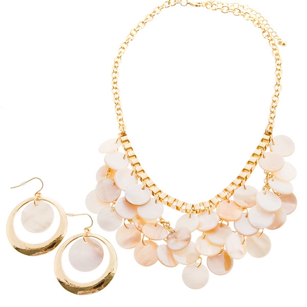 Wholesale necklace set ivory soft pink shells gold chain