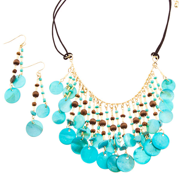Wholesale necklace set made up cascading aqua shells