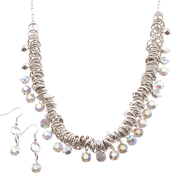Wholesale necklace set assorted silver rings dangling inset crystal rhinestones