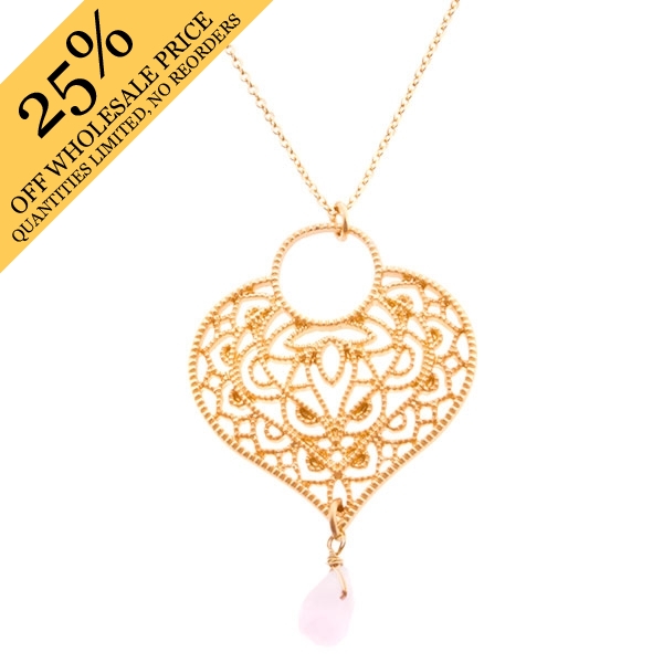Wholesale necklace gold chain drop soft pink natural stone