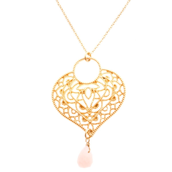 Wholesale necklace gold chain drop baby pink natural stone