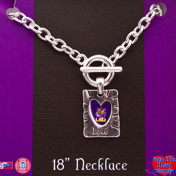 Wholesale inch Silver toned toggle closure chain necklace inch heart LSU charm
