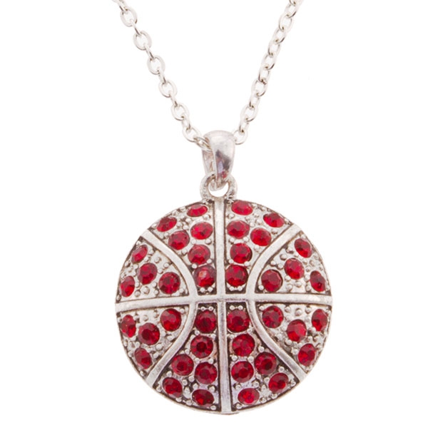 Wholesale inch Silver toned chain necklace basketball pendant dark red rhinesto