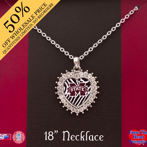 Wholesale inch Silver toned chain necklace inch heart Mississippi State charm r