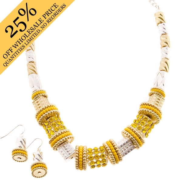 Wholesale beaded necklace set golden rhinestones