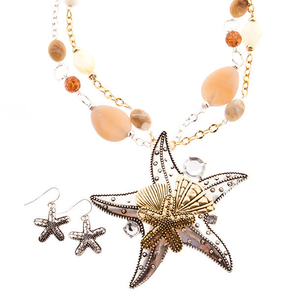 Wholesale starfish necklace set assorted natural stones
