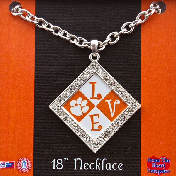 Wholesale silver chain necklace Clemson Tigers diamond pendant trimmed crystal