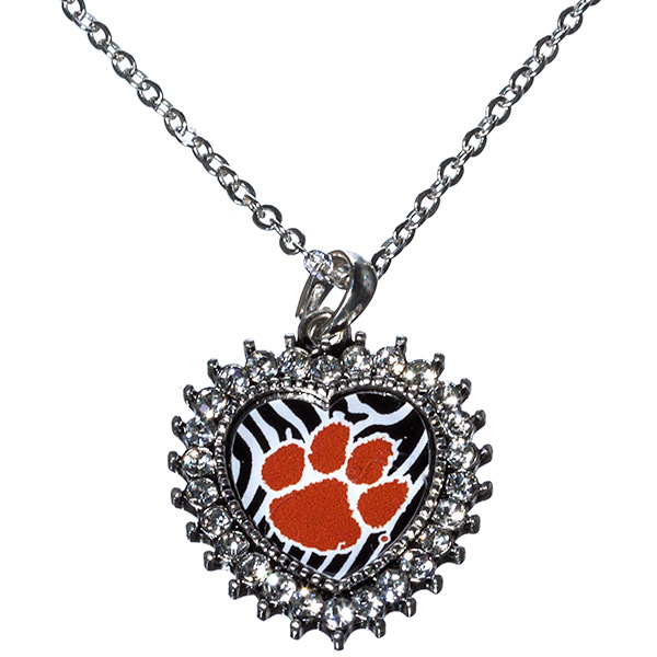 Wholesale inch Silver toned chain necklace inch heart Clemson charm rhinestones
