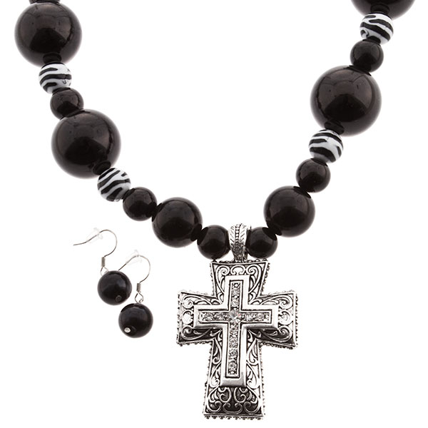 Wholesale necklace set black onyx beads cross