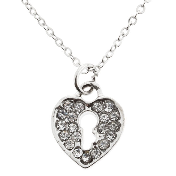 Wholesale necklace silver chain heart encrusted large rhinestones