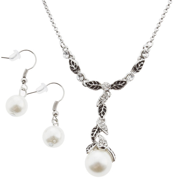 Wholesale necklace set silver finish pearl beads