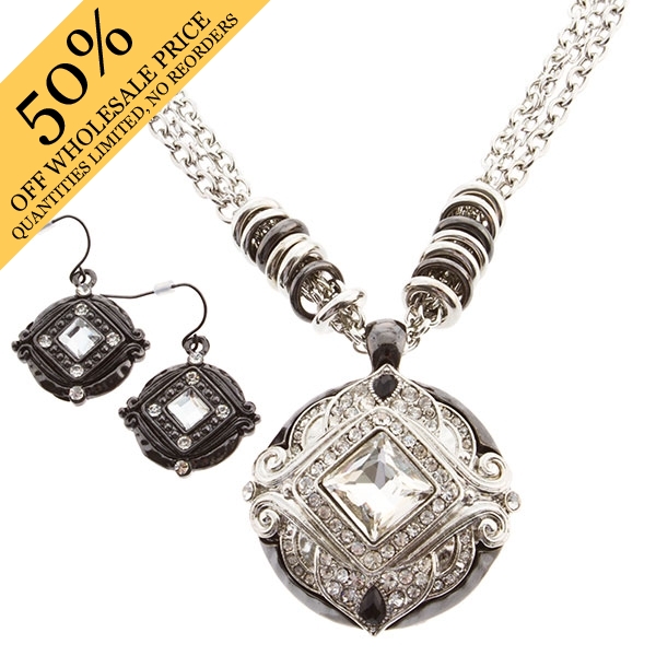 Wholesale inch silver multi strand chain necklace set inch ornately designed he