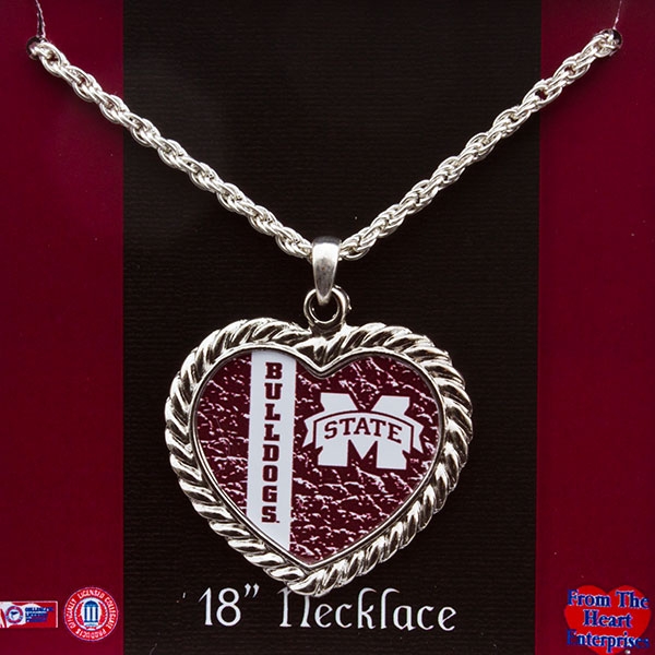 Wholesale inch Silver necklace Mississippi State heart pendant