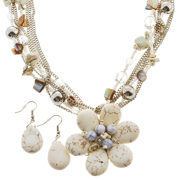 Wholesale inch silver toned multi chained necklace large ivory colored floral n