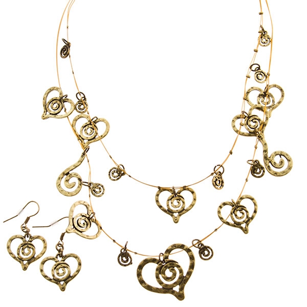 Wholesale inch gold necklace set has hearts spirals create almost floating