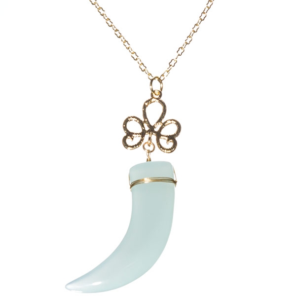 Wholesale gold necklace chalcedony filigree horn pendant