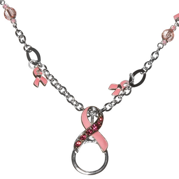 Wholesale breast cancer ribbon necklace ID tag glasses holder