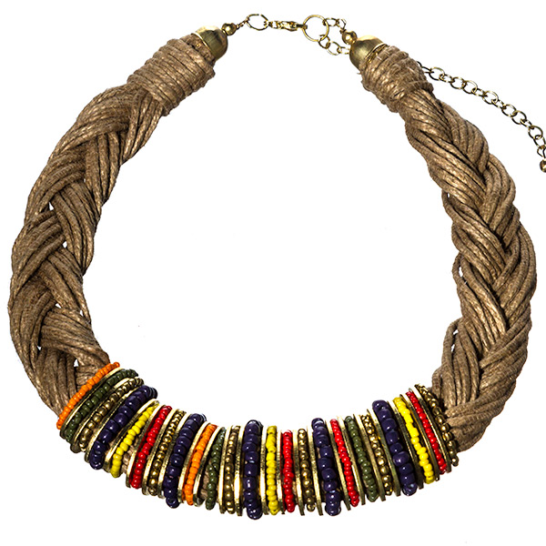 Wholesale braided rope necklace multi colored seed beaded