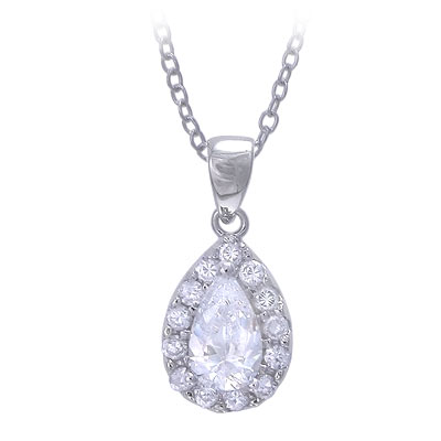 Wholesale sterling Silver Necklace w mm Pear CZ mm Round CZs Pendant Approx L W