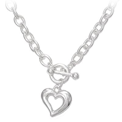 Wholesale fashion Necklace Polished Silver Heart Pendant Toggle Necklace approx