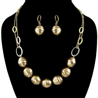 Wholesale lead Nickel Free Fashion Necklace Earrings Set Bronze Glass Pearl Bead