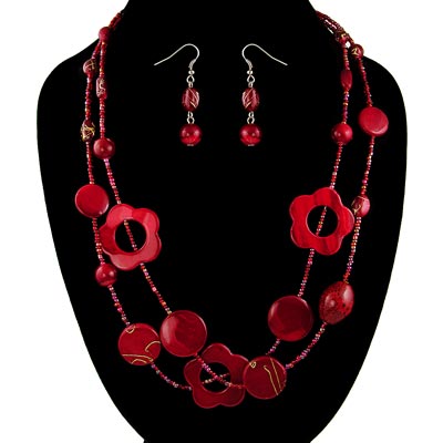 Wholesale lead Free Designer Inspired Dark Red Shell Simulated Stone Fashion Nec
