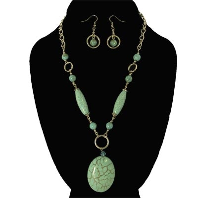Wholesale turquoise Designs Pendant Silver Necklace Earring Set Necklace Approx